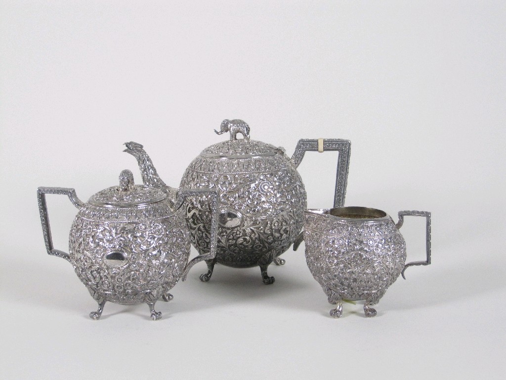 Appraisal: An Indian silver three piece Tea Service of globular form