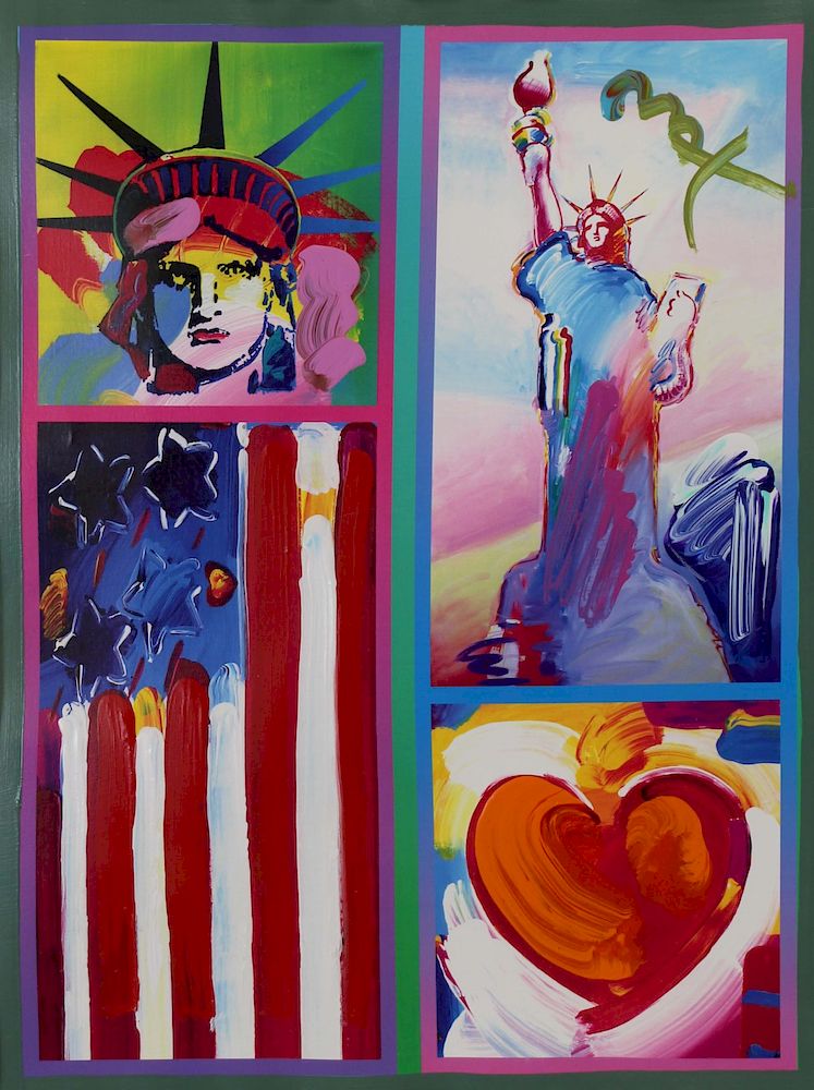 Appraisal: PETER MAX AMERICAN b Mixed Media Patriotic Series Two Liberties