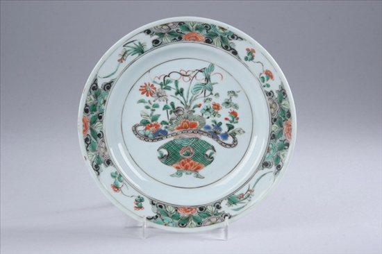 Appraisal: CHINESE FAMILLE VERTE PORCELAIN PLATE Kangxi period Flower-filled basket decoration