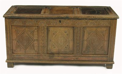 Appraisal: An early th century panelled oak chest the top with