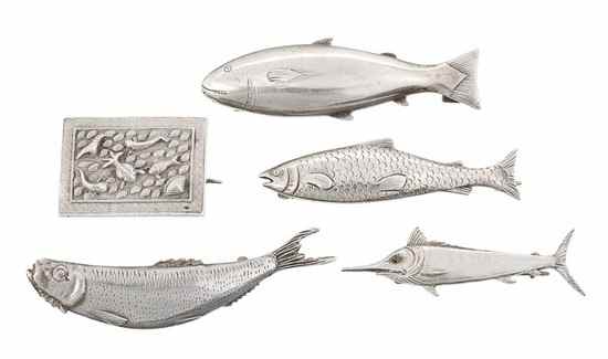 Appraisal: A collection of four silver bar brooches modelled as various