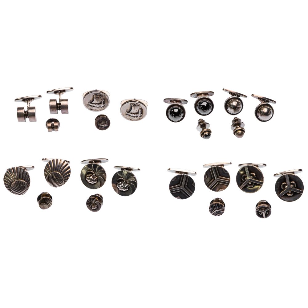 Appraisal: GEORG JENSEN STERLING SILVER CUFFLINK AND TIETACK SETS -piece sets