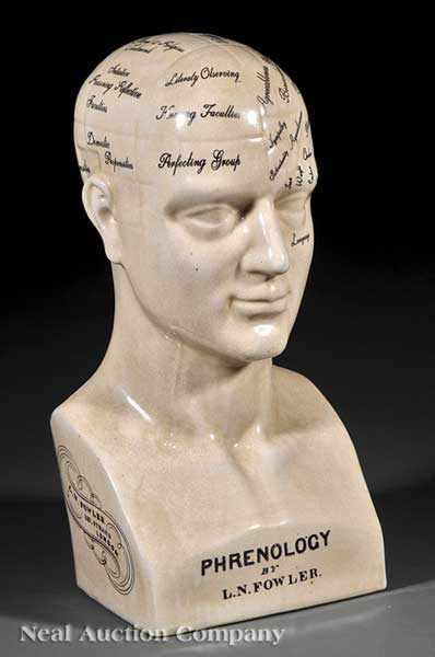 Appraisal: An English Fowler-Style Porcelain Phrenology Head th c labeled with