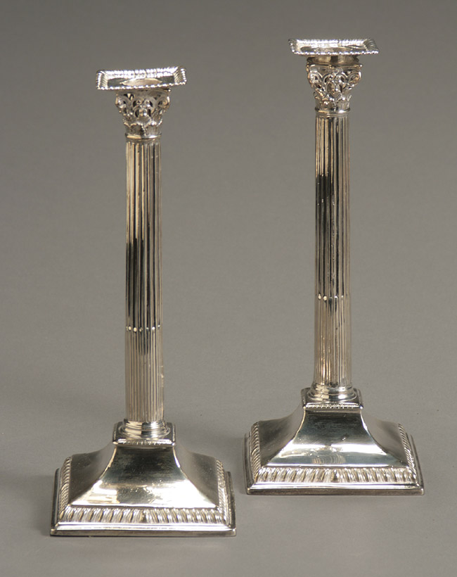 Appraisal: Pair of George III Weighted Silver Corinthian Column Candlesticks Edward