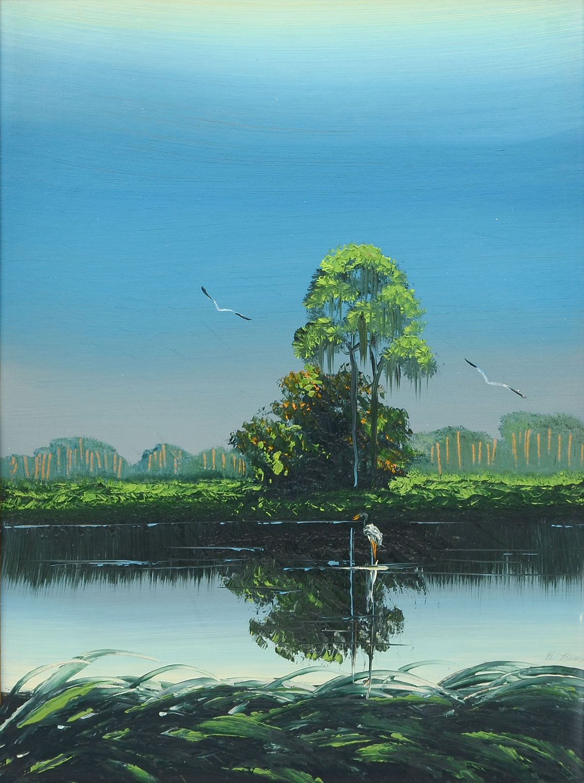 Appraisal: BLACK Al American Florida Highwaymen River Scene with Egrets Oil