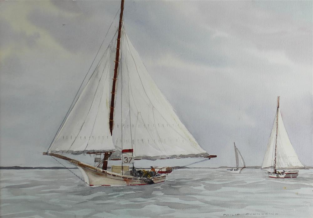 Appraisal: PHILIP SCHNERING AMERICAN TH ST CENTURY SAILBOAT Watercolor x in