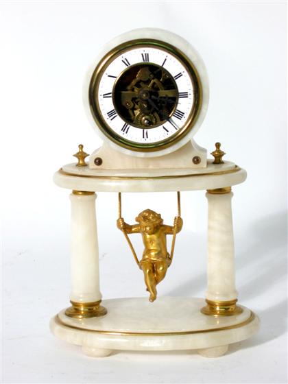 Appraisal: French marble mantle clock th century Circular case with off-white