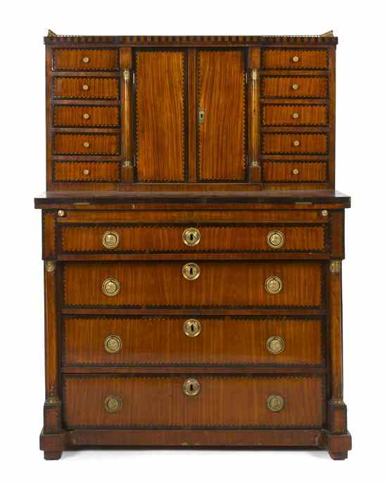 Appraisal: A Continental Parquetry Secretary in two parts the superstructure with