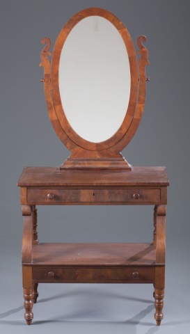 Appraisal: Classical Dressing Table Attached oval easel mirror Two drawers and