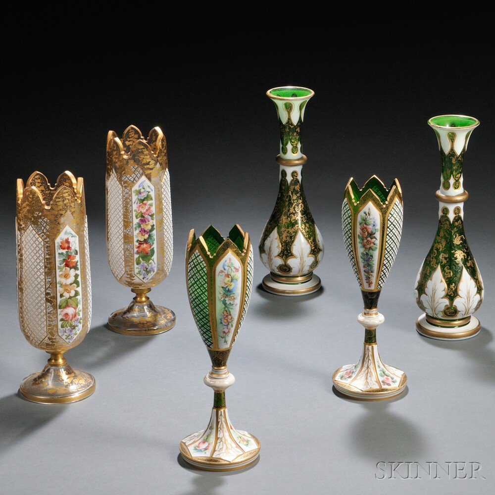 Appraisal: Three Pairs of Bohemian Overlay Glass Vases th century each