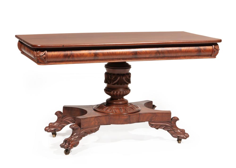 Appraisal: AMERICAN CLASSICAL CARVED MAHOGANY GAMES TABLEAmerican Classical Carved Mahogany Games