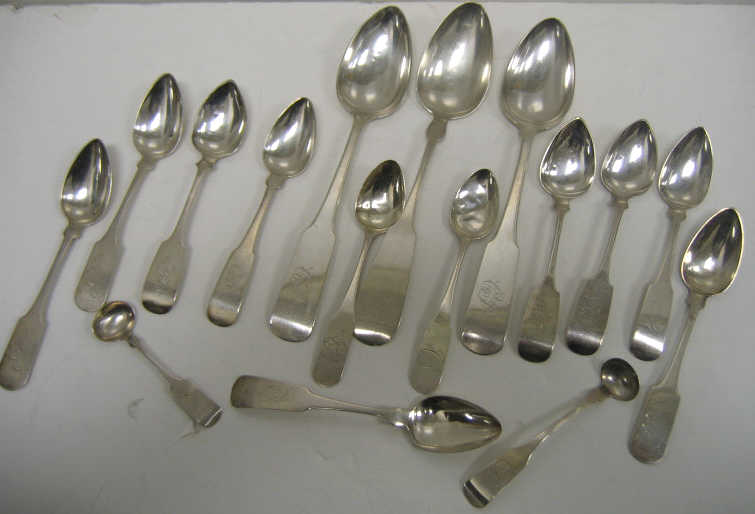 Appraisal: COLLECTION OF COIN SILVER SPOONS Fiddle pattern comprising three table