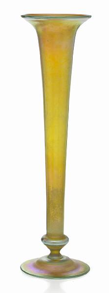 Appraisal: A Tiffany gold Favrile glass trumpet bud vase circa inscribed