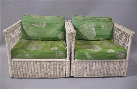 Appraisal: PAIR MCGUIRE WICKER ARMCHAIRS WITH CUSHIONS h w d in