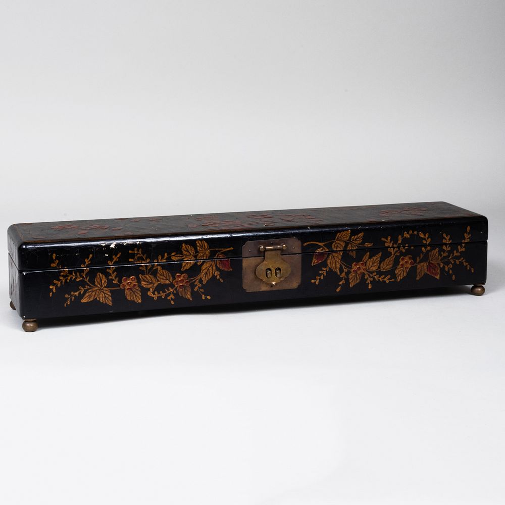 Appraisal: Chinese Export Lacquer Scroll Box On four ball feet x