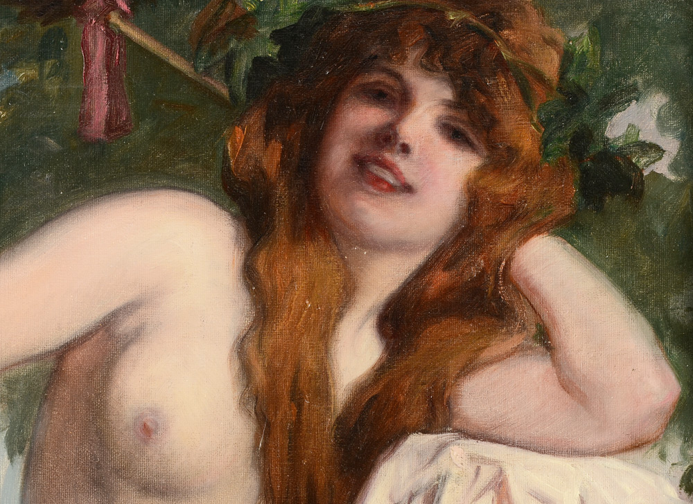 Appraisal: GEIGER Richard Austrian - Nouveau Nude Maiden with Roses Oil