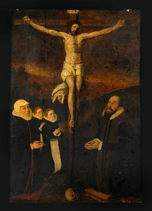 Appraisal: FLEMISH SCHOOL CRUCIFIXION Oil on panel x in signed lower