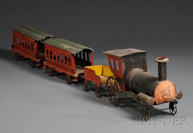 Appraisal: Polychrome-painted Tin Toy Train America late th century painted tin