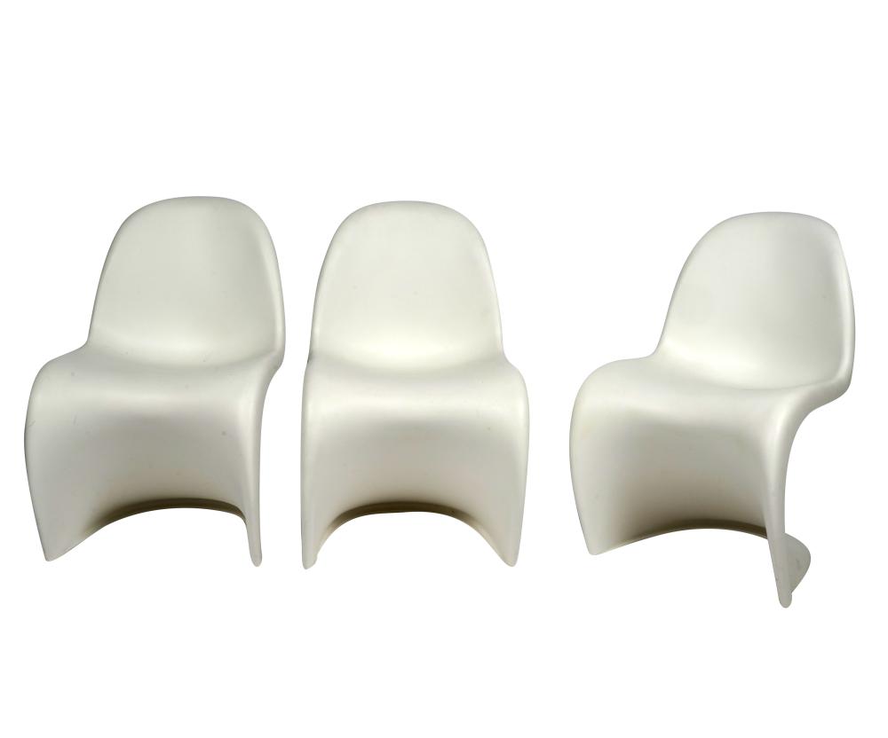 Appraisal: THREE VERNER PANTON VITRA STACKING CHAIRSDenmark molded white plastic molded