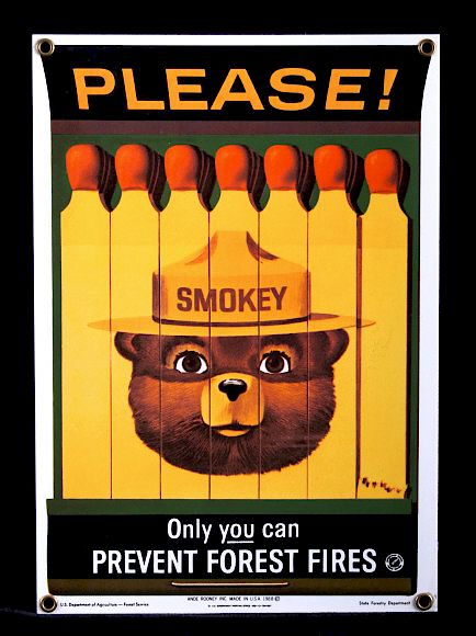 Appraisal: Smokey Bear U S Forest Service Porcelain Sign This is