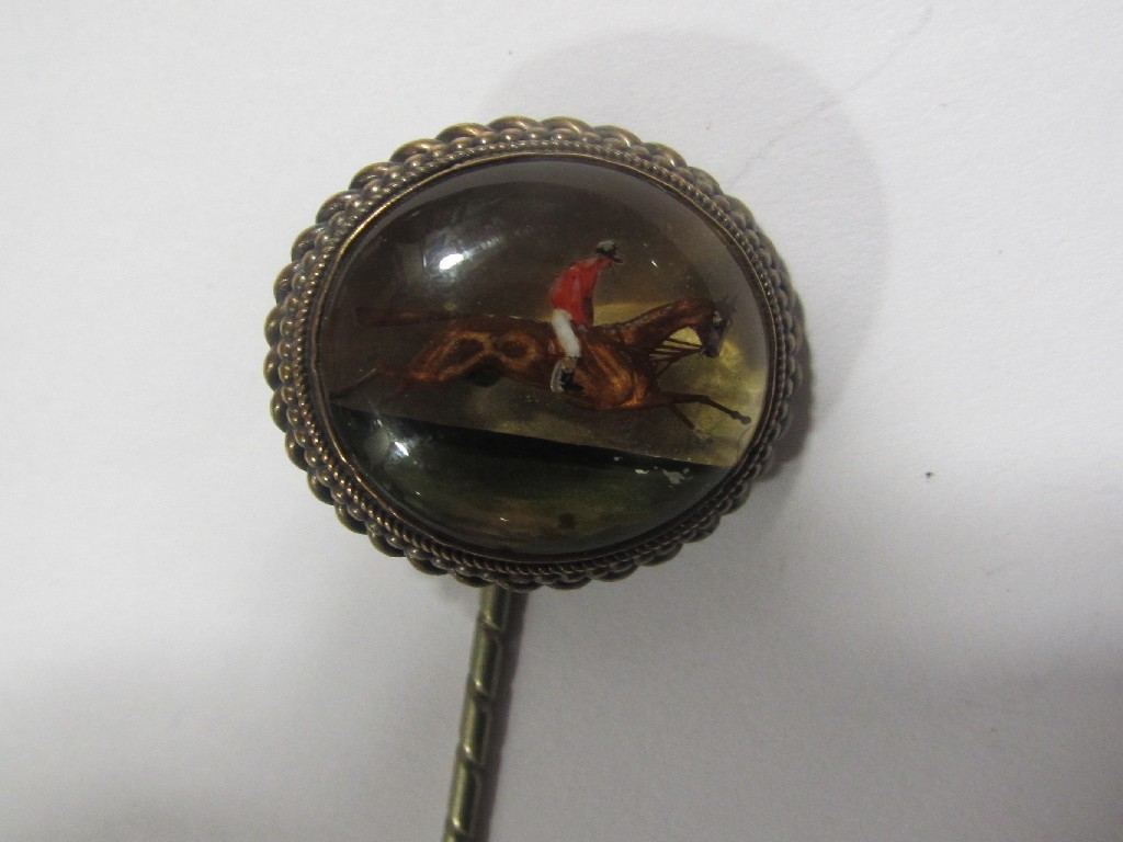 Appraisal: An Essex crystal stick pin the reverse intaglio painted with