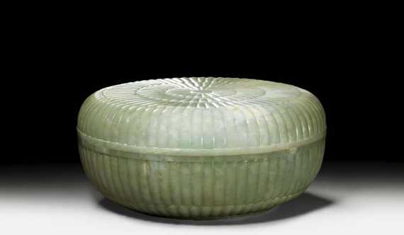 Appraisal: LARGE JAR WITH LID China th century D cm Greenish