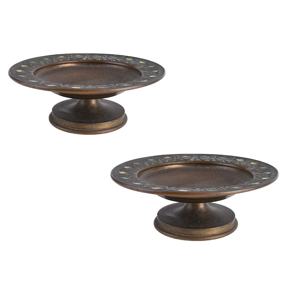 Appraisal: Pair of Tiffany Furnaces Bronze Favrile Compotes Pair of Tiffany