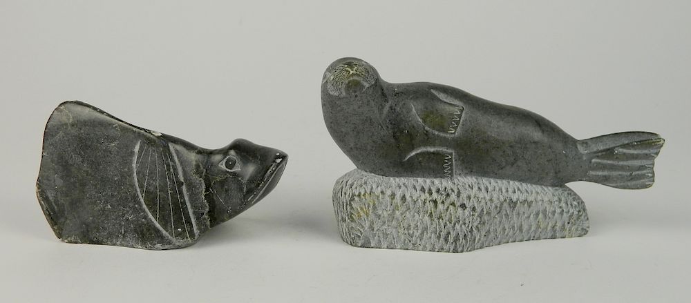 Appraisal: Inuit carved stone sculptures Inuit carved stone sculptures- Seals signed