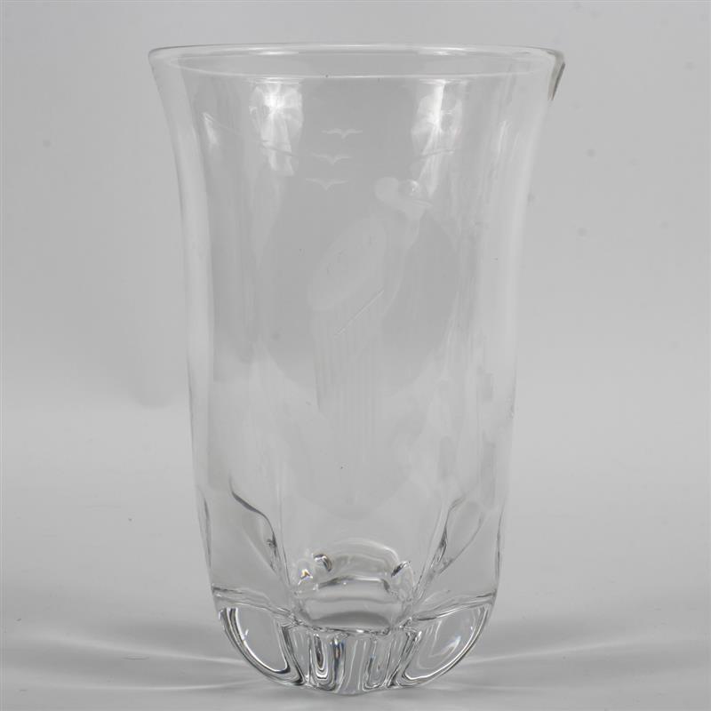 Appraisal: Orrefors crystal vase with etched Condor design Marked Orrefors F