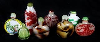 Appraisal: Group of Eight Glass Snuff Bottles lot of Chinese Peking