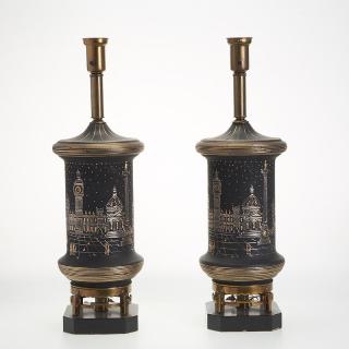 Appraisal: Pair Mid-Century Italian cityscape table lamps Mid th c probably