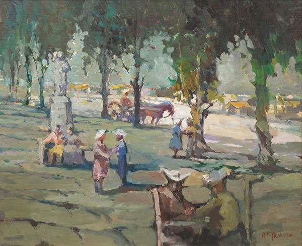 Appraisal: CONTINENTAL SCHOOL TH CENTURY x Impressionist street scene Oil on