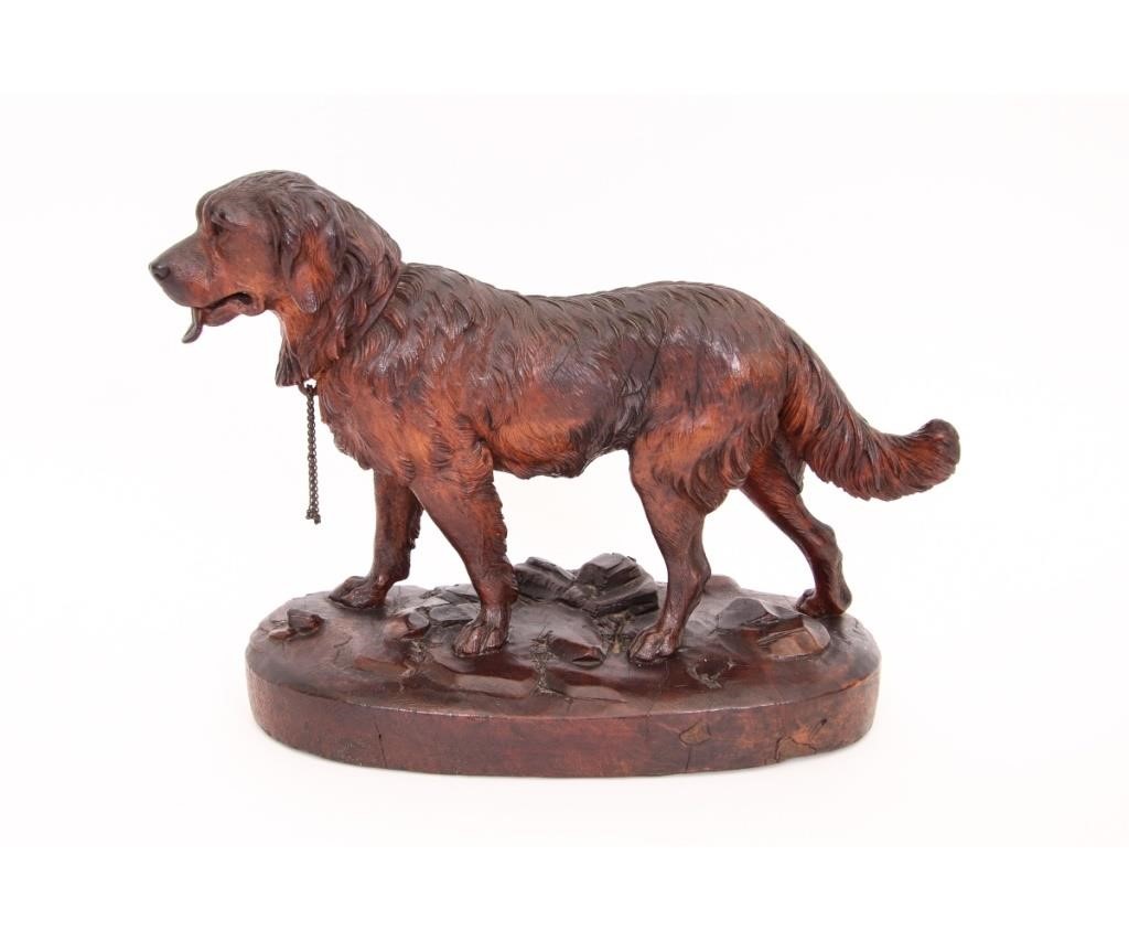 Appraisal: Black Forest carved standing dog circa with partially open mouth