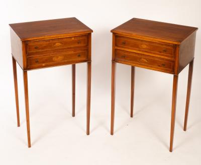 Appraisal: A pair of yew wood and inlaid bedside tables fitted