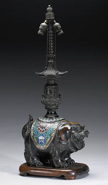 Appraisal: A large champlev enameled metal figure of a karashishi Meiji