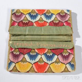 Appraisal: Flame-stitch Pocketbook possibly Newbury Massachusetts c the exterior stitched with