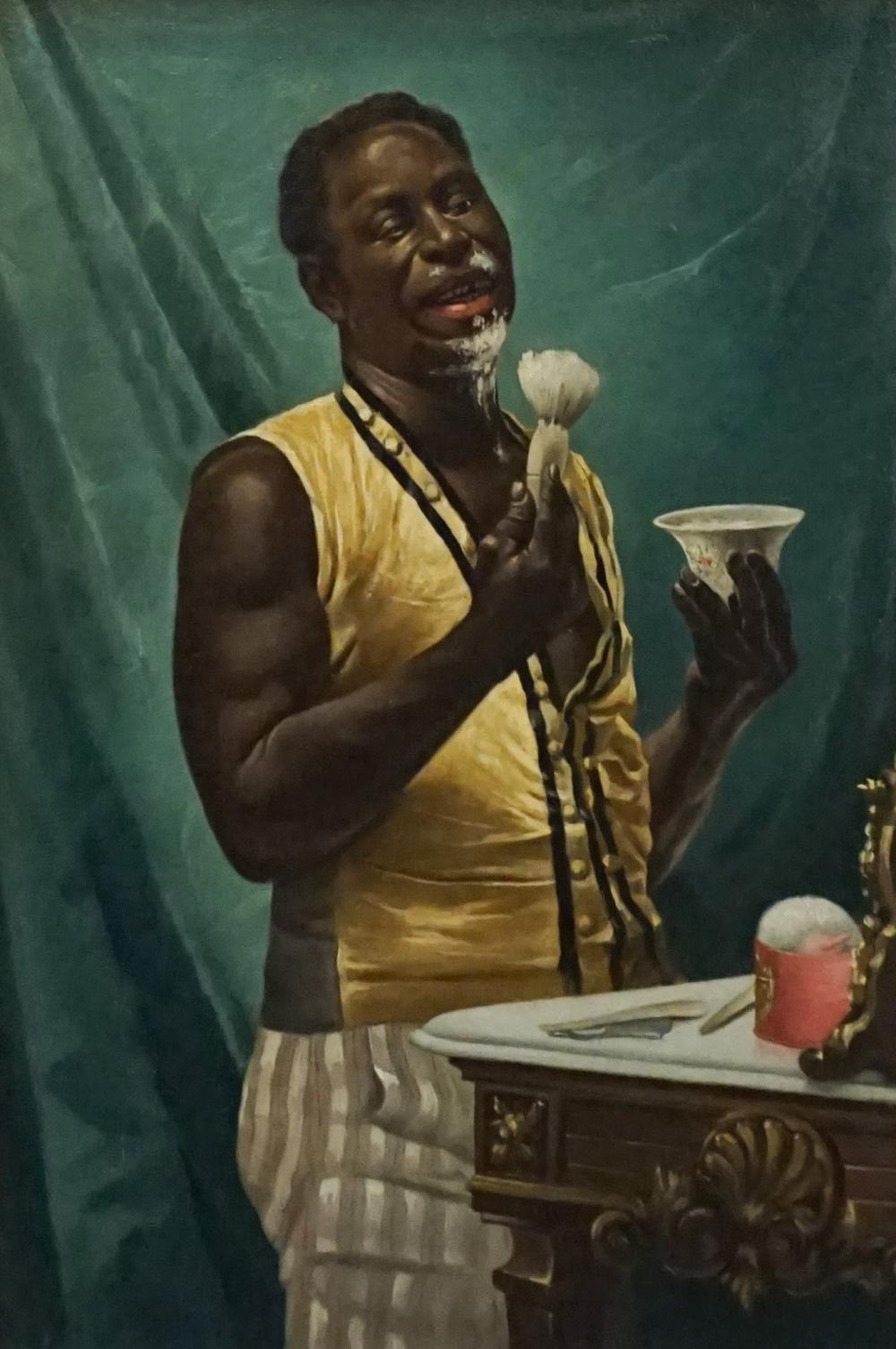 Appraisal: Man Shaving' V Boun th Century School Oil on Canvas