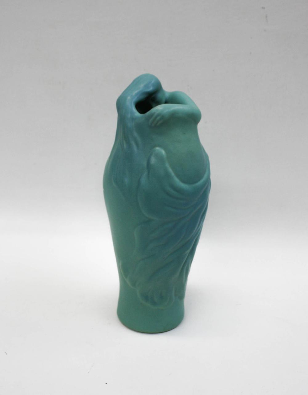 Appraisal: VAN BRIGGLE ART POTTERY LORELEI VASE turquoise glazed depicting a