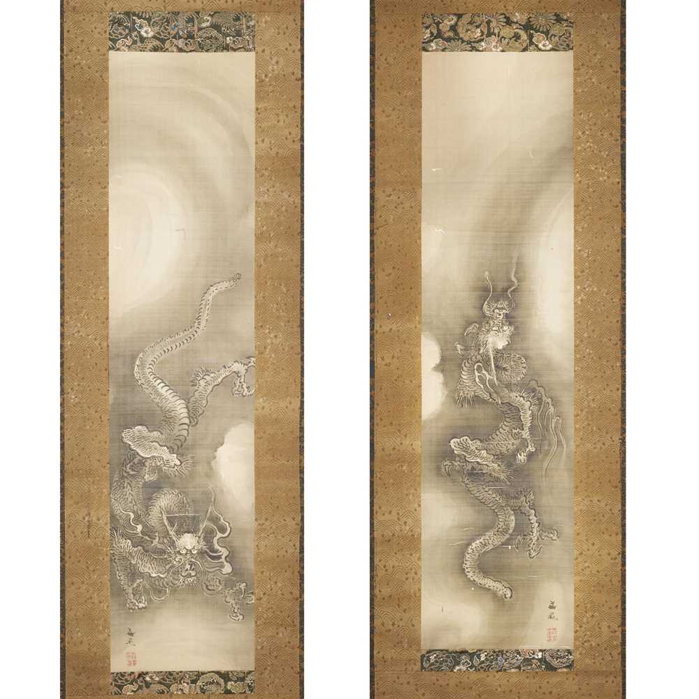 Appraisal: TWO INK SCROLL PAINTINGS OF DRAGONS ATTRIBUTED TO TANI BUNCHO