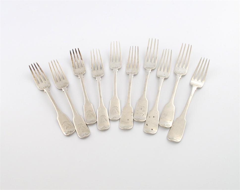 Appraisal: A collection of ten antique silver Fiddle pattern dessert forks