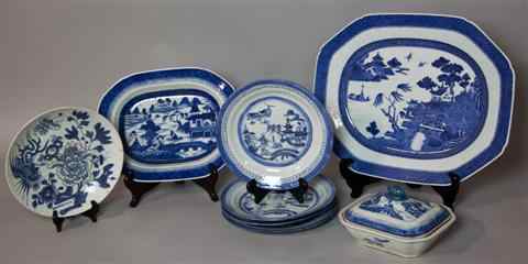 Appraisal: GROUP OF CHINESE BLUE AND WHITE CANTON Including a shaped