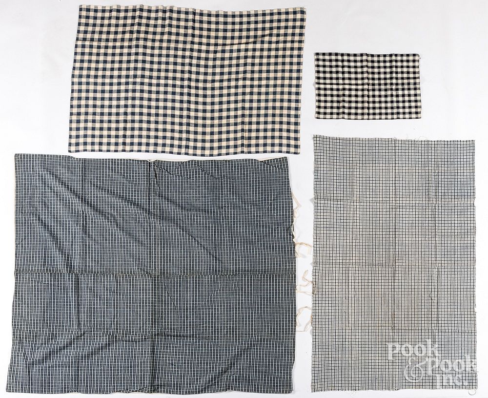 Appraisal: Group of blue and white checked linens th c Group