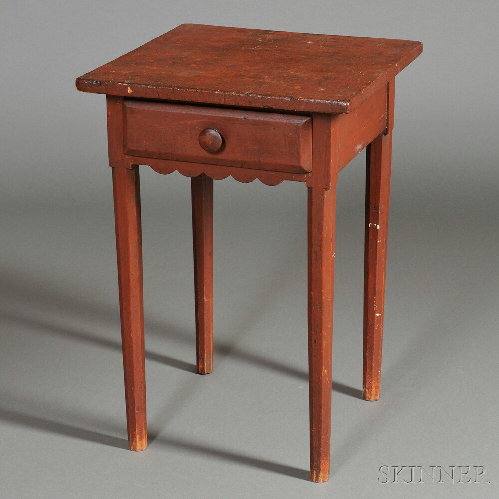 Appraisal: Red-painted Pine Single-drawer Stand probably New England early th century