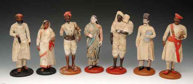 Appraisal: A COLLECTION OF SEVEN INDIAN POTTERY MODEL Sikhs representing various