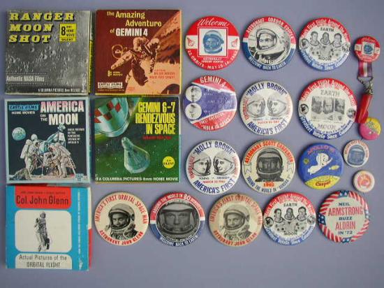 Appraisal: Buttons and Movies A group of lapel buttons featuring Mercury