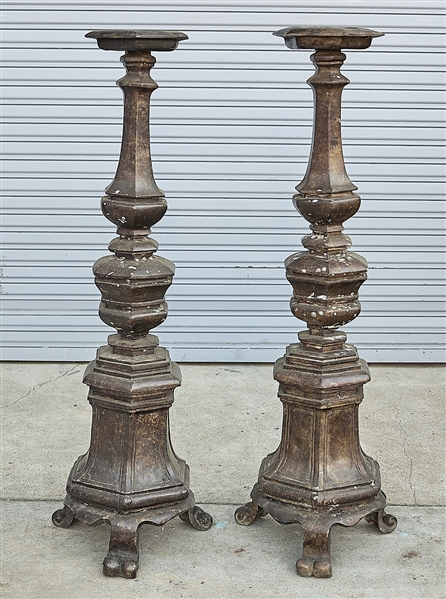 Appraisal: Pair of tall Chinese bronze tripod candlesticks x each approx