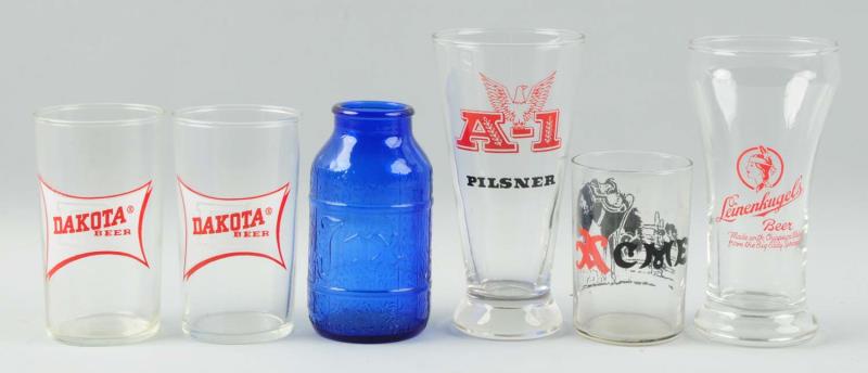 Appraisal: Lot of Beer Bottles Glasses Includes glasses advertising Leinenkugel's Acme