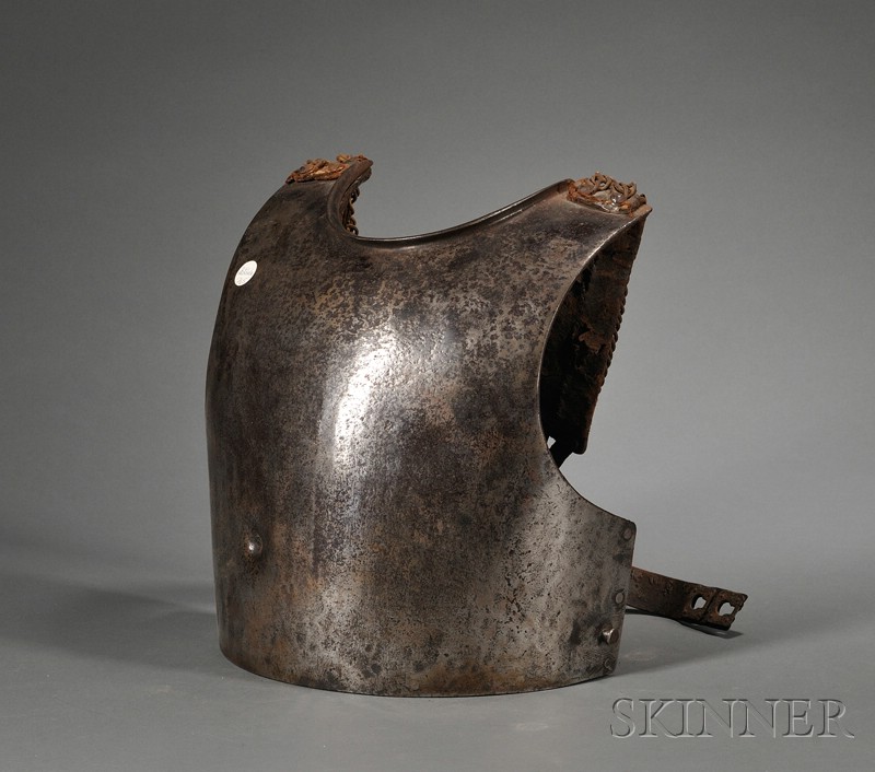 Appraisal: European Steel Cuirassiers Breast Plate possibly th century interior with