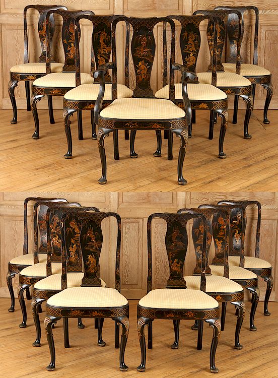 Appraisal: SET QUEEN ANNE CHINOISERIE DINING CHAIRS C A set of