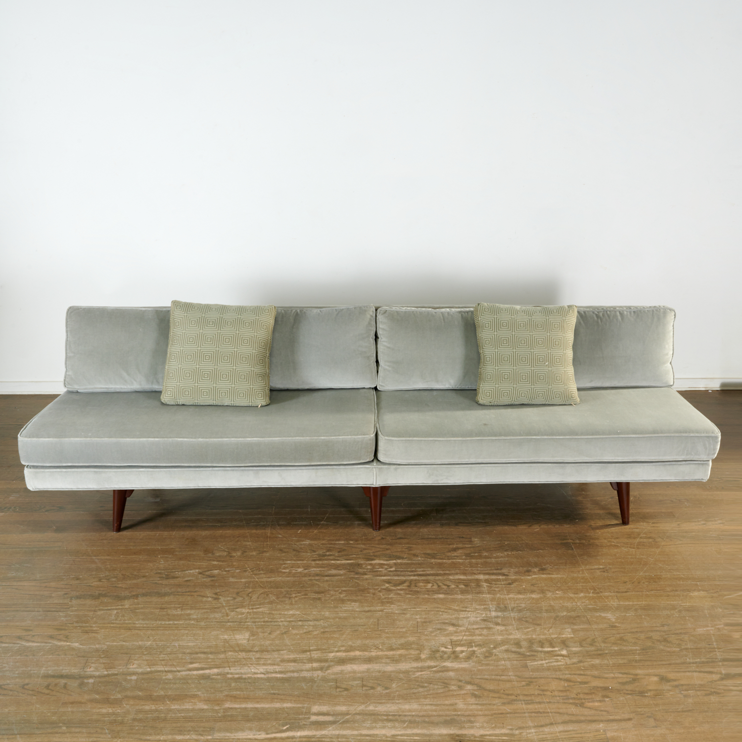 Appraisal: DUNBAR ARMLESS SOFA MODEL Introduced in American grey cotton velvet